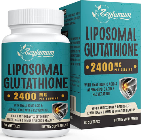 2400 MG Liposomal Glutathione Softgels, 60 Softgels - Max Absorption, Active L-Glutathione, with Hyaluronic Acid