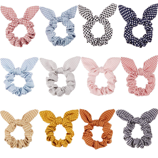 Yaomiao 12 Pieces Bow Hair Scrunchies Bunny Ear Scrunchies for Women, Bow Silk Bowknot Elastic Hair Ties Ropes (Wave