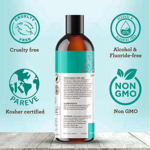 GuruNanda Coconut & Peppermint Oil Pulling, 8 Fl.Oz, Alcohol Free Mouthwash, Fresh Breath, White Teeth & Healthy Gums
