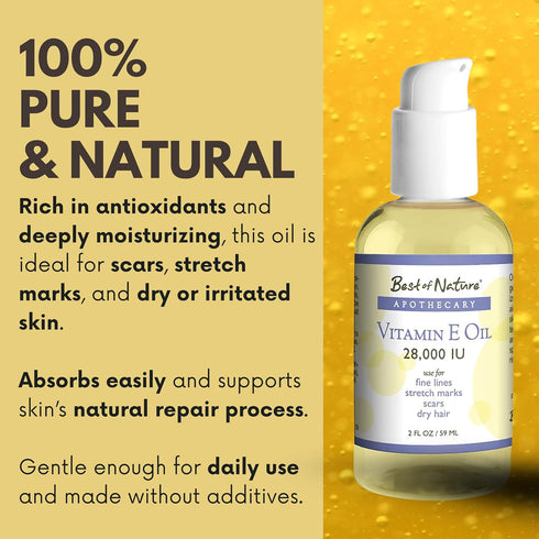 Best of Nature Vitamin E Oil – 100% Pure & Natural, Coconut Oil Blend – Moisturizing Skin Oil for Face, Body, Hair &