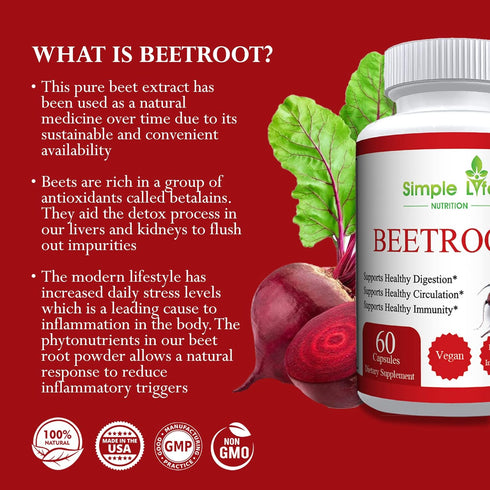 Organic Beet Root Powder Capsules - Nitric Oxide Booster for Men & Women - Organic Non-GMO Gluten Free Vegan Beets -