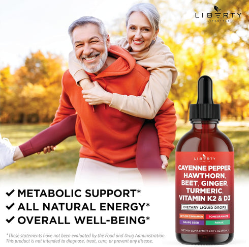 Liberty Lifestyle D3 K2 6oz Cayenne Pepper Supplement Liquid Drops + Hawthorn Berry, Vitamin Beet Root Powder, Ceylon