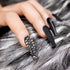 Kikmoya Extra Long Coffin Press on Nails, 24pcs Crystal Luxury Nails with Grey Black Rhinestones, Glossy Tips