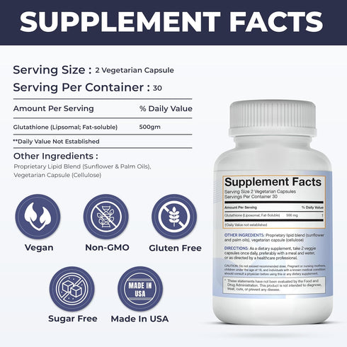 Liposomal Glutathione Capsules - Reduced Glutathione Supplement, 60 Glutathione Capsules for Antioxidant Support