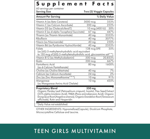 MICHAEL'S Health Teen Girls Multivitamin - 120 Vegetarian Capsules, Nutrients for Healthy Growth & Development, Kosher