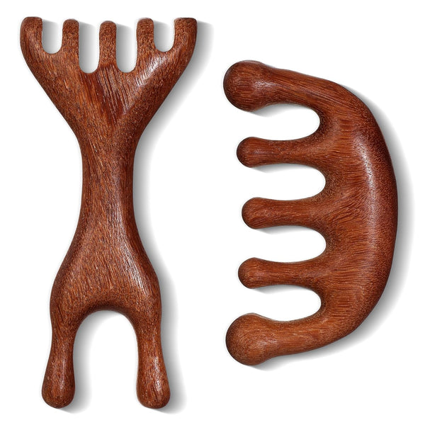 WJIAAA Wooden Scalp Massager Comb, 2 Shapes Natural Wooden Hair Growth Scalps Massager