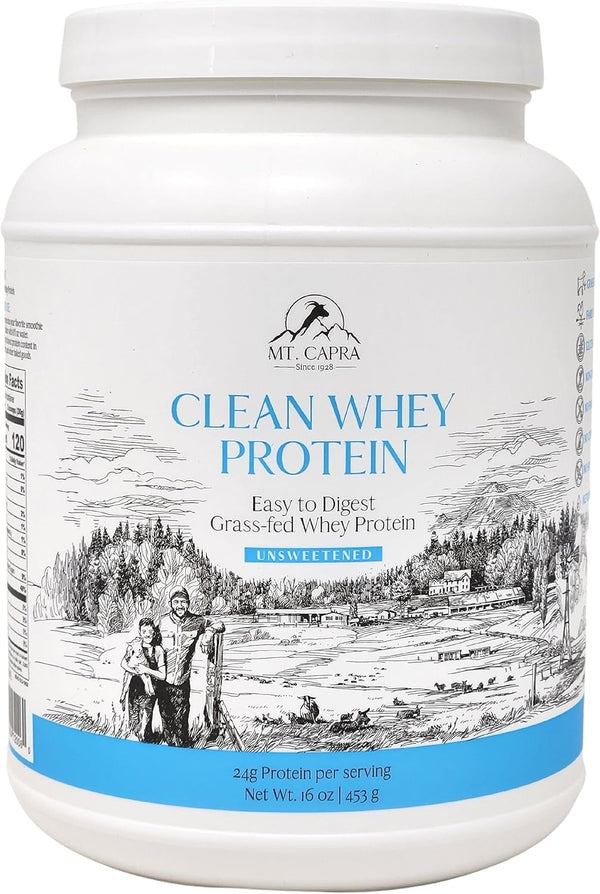 Mt. Capra Since 1928 Clean Whey Protein, Grass-Fed Undenatured Goat Whey Protein Powder, 24g Protein, 16 Ounce