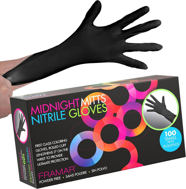 FRAMAR Powder Free Nitrile Gloves, 12 INCH Black Disposable Latex Free for Hair Dye and Mechanics