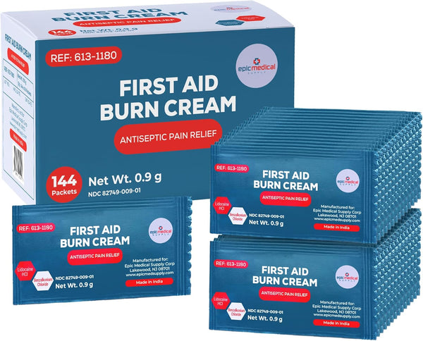 First Aid Burn Cream Packets Box of 144, Burn Ointment with Lidocaine