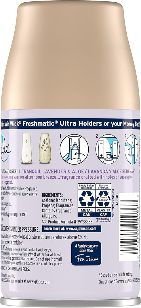 Glade Automatic Spray Refill, 6.2 Oz, 3 Count, Tranquil Lavender & Aloe Air Freshener for Home and Bathroom