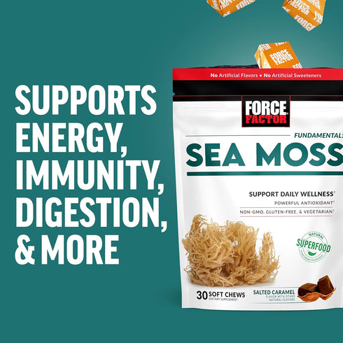 FORCE FACTOR Sea Moss Soft Chews - Support Immunity, Digestion, Heart Health, Irish Sea Moss Superfood, Non-GMO,