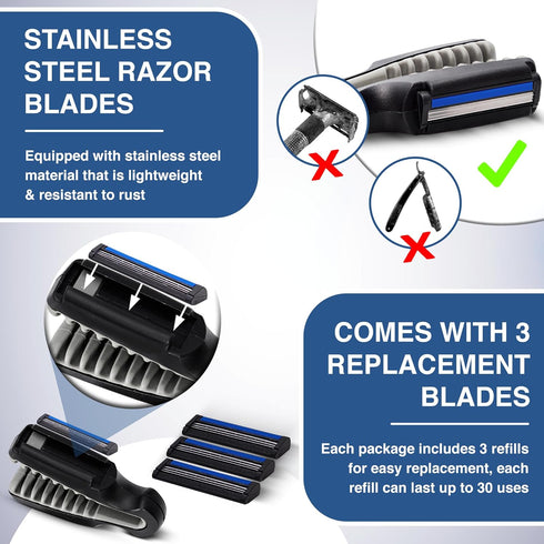Precision Neck Shaver for Men, Compact & Comfortable Grip with 3 Disposables Razor Blades for Sensitive Skin