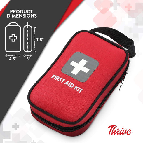 Pack 100-Piece Set Thrive Compact First Aid Kit - Waterproof Rip-Stop Nylon Travel First Aid Kit - Camping & Hiking