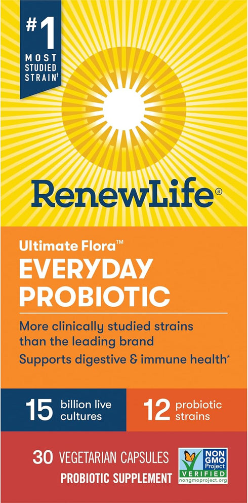 Renew Life Everyday Probiotic Capsules, 30 Count - Daily Supplement for Urinary, Digestive, and Immune Health, 15
