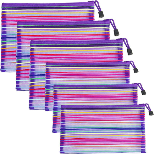 Mesh Bags with Zipper (6 Pack), Nylon Makeup Bag Cosmetic Pouches, Travel Organizer Case for Purse, Diaper Bag