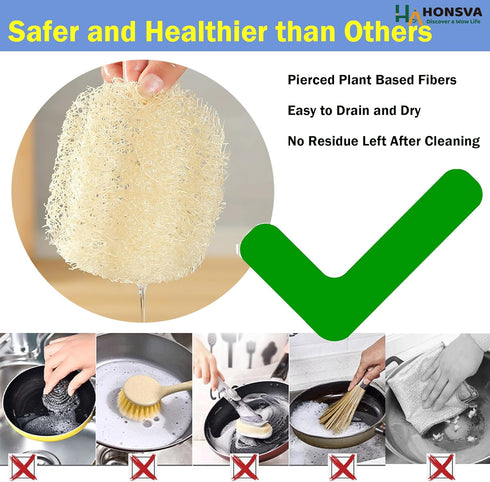 Natural Loofah Kitchen Sponge, 6 Pcs, 100% Plant Fibers Vegetable Scrubber, Eco Friendly