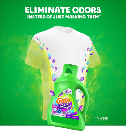 Gain + Odor Defense Liquid Laundry Detergent, Super Fresh Blast Scent, 88 Oz, 61 Loads, HE Compatible