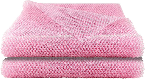 2 Pack African Net Sponge, 12 * 32 Inches Long Bath Sponge, Body Scrubber Net, African Exfoliating Wash Cloths (Pink)