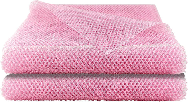 2 Pack African Net Sponge, 12 * 32 Inches Long Bath Sponge, Body Scrubber Net, African Exfoliating Wash Cloths (Pink)