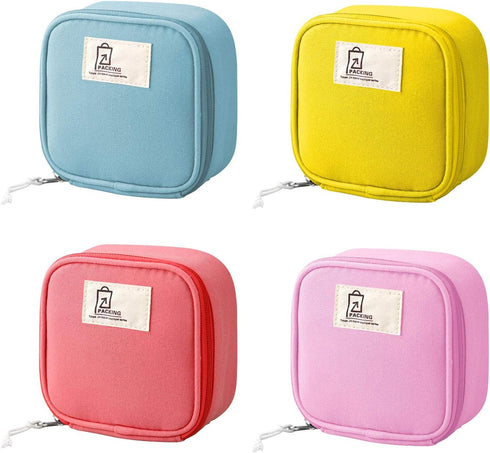 4pcs Cute Small Travel Sanitary Holder, Waterproof Cosmetic Jewelry Bags for Women, Multicolor Makeup Organizers
