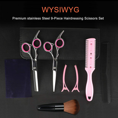 Sirabe 9 PCS Professional Hair Cutting Scissors Kit, Thinning Shears Set for Men, Women, Kids, Adults, Pets