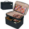 NISHEL Large Double Layer Travel Makeup Bag, Organizer for Travel-Size Accessories, Bottles, Brushes, Black