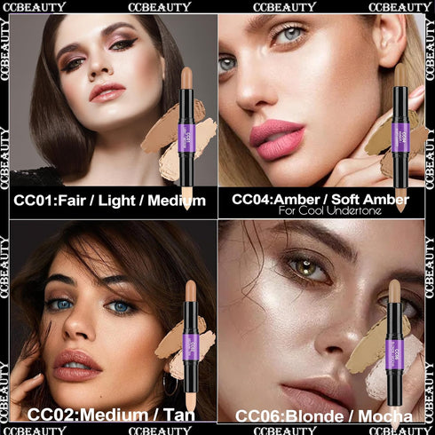 CCbeauty 2-IN-1 Matte Contour Stick Makeup - Cream Dual Highlighter Bronzer Stick for Face Shaping