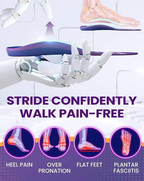 Shoe Cushions Inserts, QBK Flat Feet Insoles for Solving Heel Pain, Heel Spur, Back Pain, Achilles Tendonitis, Comfort