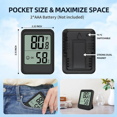 Digital Hygrometer Indoor Thermometer, 2.7in Room Humidity Meter with High Accurate Sensor, Black