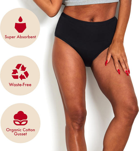High Waist Reusable Period Panties for Medium Flow - Leak Resistant & Absorbent