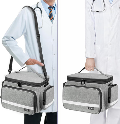 LEFORZ Student,Therapist,Doctors,Grey(11.75 7.6 8 inch) Small Medical Bag,First Aid Bag Empty,Home Health Nurse Bag