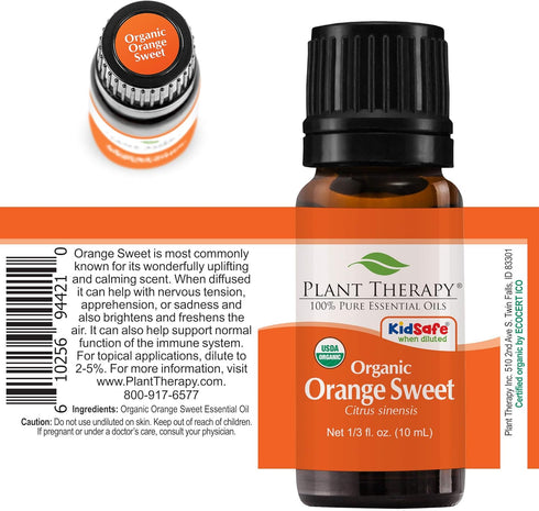 Plant Therapy Sweet Orange Organic Essential Oil 10 mL (1/3 oz), 100% Pure, USDA Certified Organic