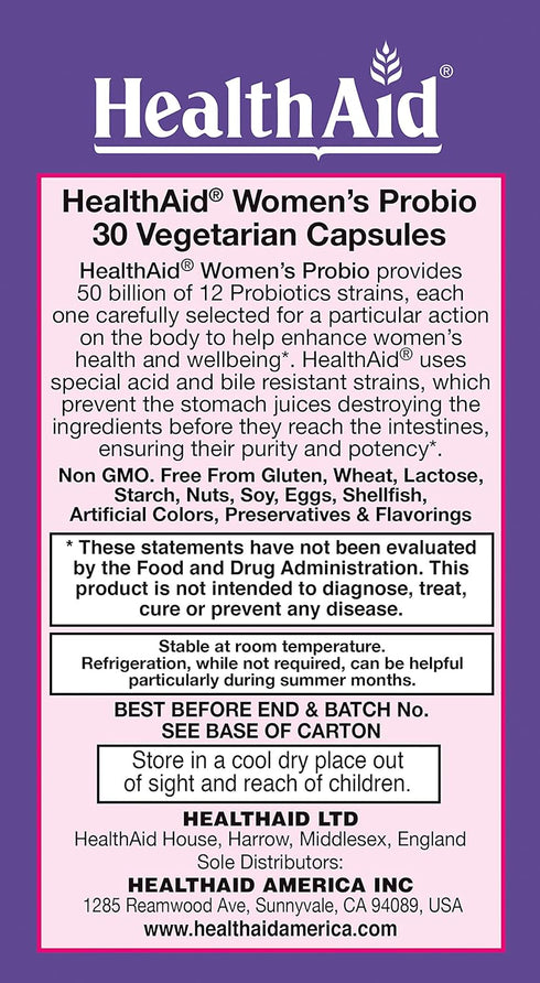 WomensProbio 50 Billion with Prebiotic, 30ct Once Daily Capsule for Feminine Health, Bloating, Yeast Infection