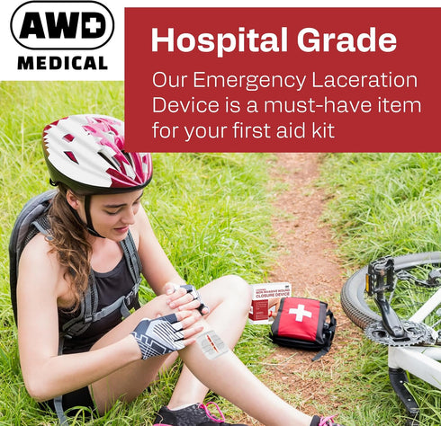 AWD Zip Stitch Wound Closure Strips - 2 Devices, 2 Sterile Gauzes, 2 Alcohol Wipes for Emergency Laceration