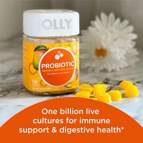 OLLY Probiotic Gummy, 1 Billion CFUs, Immune and Digestive Support, Chewable Probiotic Supplement, Mango, 80 Count