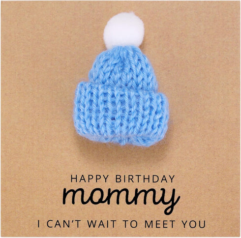 Ukodnus Baby Boy Reveal Mommy to Be Birthday Card with Blue Knitted