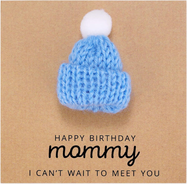 Ukodnus Baby Boy Reveal Mommy to Be Birthday Card with Blue Knitted