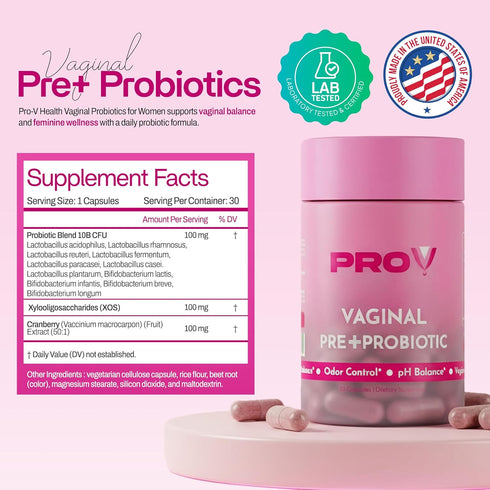 Pro-V Health Co. 4-in-1 30 Pro-V Womens Probiotic with Prebiotics & Cranberry - Synbiotic for Vaginal Health, pH