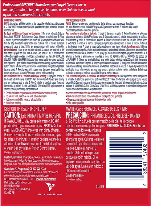 Professional RESOLVE 97402EA Spot & Stain Carpet Cleaner, 32oz Spray Bottle