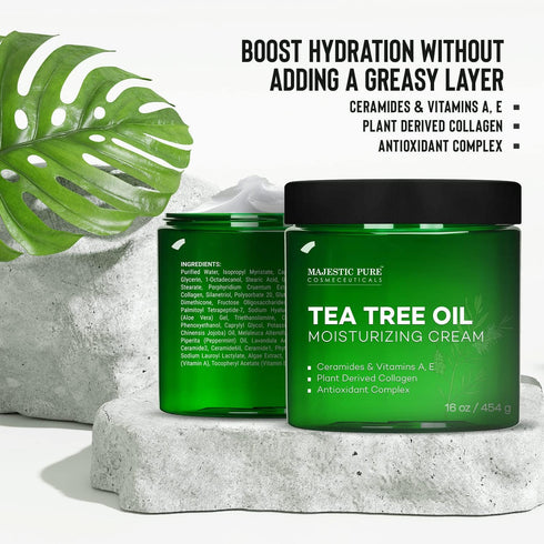 MAJESTIC PURE Tea Tree Oil Moisturizing Cream - Body, Foot & Face Moisturizer with Ceramides, 16 oz