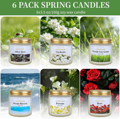 Set, 6 Pack 21 oz Spring Candle Floral Scented Candles, Soy Candles for Home Scented, Spring Gifts for Women & Men