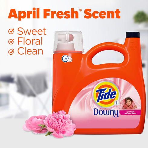 Tide plus Downy Liquid Laundry Detergent Soap, April Fresh Scent, HE Compatible, 132 fl oz, 94 Loads