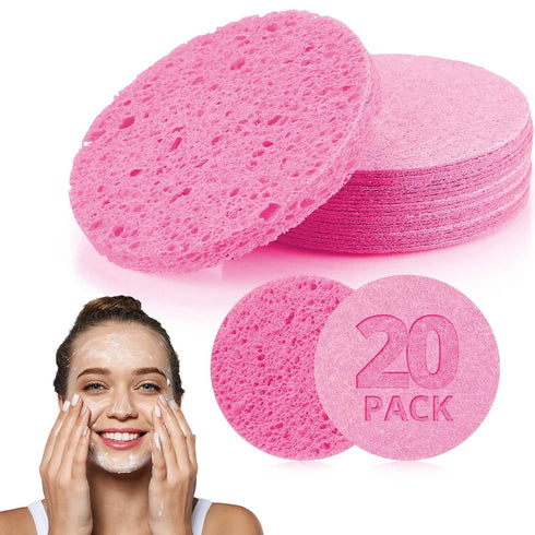 Natural Facial Cleansing Sponges, 20 Count Compressed Reusable Soft Cosmetic Sponges for Makeup Removal