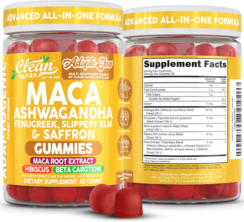 Clean Nutra Maca Root Gummies Ashwagandha Fenugreek Slippery Elm Saffron Hibiscus Beta
