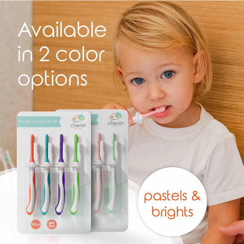 Cherish Baby Care Toddler Toothbrushes (4-Pack) for 1-2 Years - BPA-Free, Soft-Grip, Pediatric Dentist Designed
