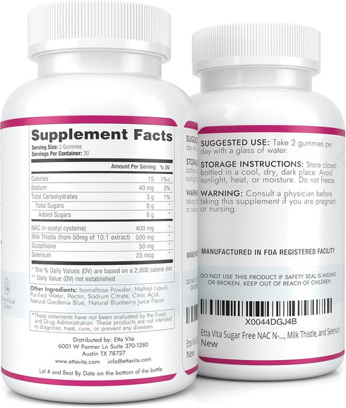 Sugar-Free NAC Gummies - N-Acetyl Cysteine Supplement with Milk Thistle, Glutathione, Selenium for Energy, Liver Detox