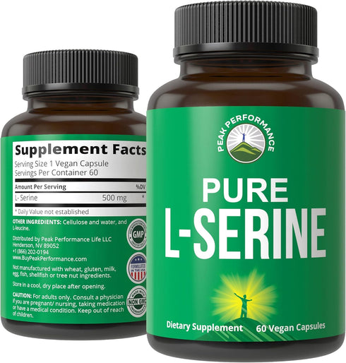 Peak Performance L-Serine Capsules 500mg, Best Brain and Nootropic Amino Acids, Non-GMO Supplement (60 Servings)