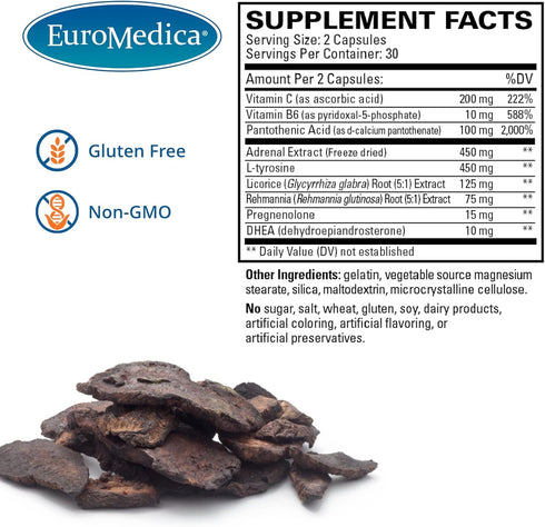 Euromedica Adrenaplex - 60 Capsules for Healthy Adrenal Gland Function & Balanced Mood - 30 Servings