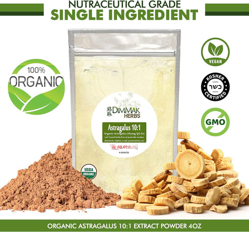 Organic Astragalus 10:1 Extract Powder - Huang Qi Concentrate Granules, Lab Tested, USDA Organic 4oz / 112g by Dimmak