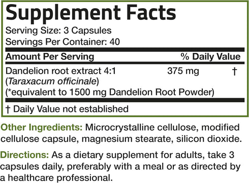 Bronson Dandelion Root High Potency Supplement | 120 Vegetarian Capsules - Supports Overall Good Health & Well-Being
